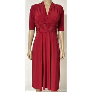 Evan Picone Red Matte Jersey Dress Ruched Empire Waist size 4